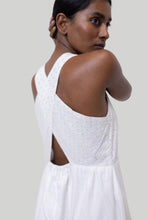 Load image into Gallery viewer, Cross-back Midi Dress in Eyelet Embroidery
