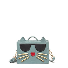 Load image into Gallery viewer, Leather Cat Purse Crossbody Bag Mineral Blue
