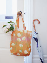 Load image into Gallery viewer, Tote Bag: Cream Flowers on Orange
