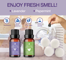 Load image into Gallery viewer, Wool Dryer Balls Bundle - Reusable Laundry Balls Made from Pure New Zealand Wool - Includes Lavender &amp; Peppermint Oils
