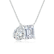 Load image into Gallery viewer, AGI Certified Lab-Grown Emerald-Cut &amp; Pear Diamond Two-Stone Pendant in 14K White Gold – Choice of 1ctw or 2ctw
