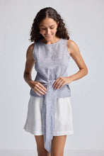 Load image into Gallery viewer, Front-tie Top in Linen Stripes
