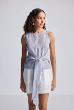 Load image into Gallery viewer, Front-tie Top in Linen Stripes
