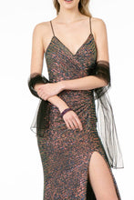 Load image into Gallery viewer, Full Sequin Ruched V-Neck Long Dress w/ Strap Back
