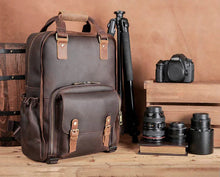 Load image into Gallery viewer, The Gaetano | Large Leather Backpack Camera Bag with Tripod Holder
