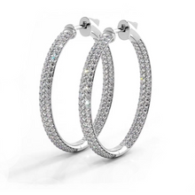 Load image into Gallery viewer, 2.5 CTW Lab-Created Moissanite Triple Row Hoop Earrings in 14K Gold Over Sterling with Vault Lock Clasp
