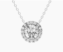 Load image into Gallery viewer, AGI Certified Lab-Grown Diamond Halo Pendant Necklace in 14kt White Gold – 1 CTW or 2 CTW
