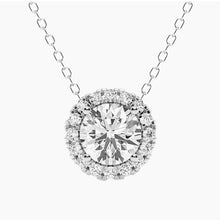 Load image into Gallery viewer, 1.50 CTW AGI Certified Lab-Grown Diamond Halo Pendant Necklace in 14kt White Gold
