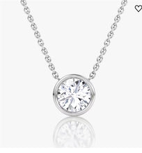 Load image into Gallery viewer, AGI Certified 1.00 Ctw Bezel Set Round Lab Grown Diamond Pendant - G/VS Clarity in Choice of 14K White or Yellow Gold

