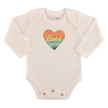 Load image into Gallery viewer, long sleeve graphic bodysuit | loved rainbow heart
