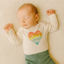 Load image into Gallery viewer, long sleeve graphic bodysuit | loved rainbow heart
