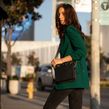 Load image into Gallery viewer, Leather Bucket Bag Black Purse Drawstring Design Medium Size Bag
