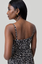 Load image into Gallery viewer, Ruched Strappy Mini Black Floral Dress
