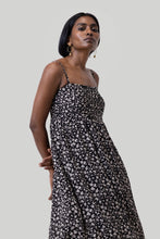 Load image into Gallery viewer, Ruched Strappy Mini Black Floral Dress
