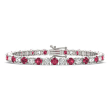 Load image into Gallery viewer, 7.50 CTW AGI Certified Lab Created Ruby &amp; Diamond Tennis Bracelet in 14K White Gold Overlay
