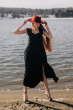 Load image into Gallery viewer, Ruched Dress with Front Slit in Black
