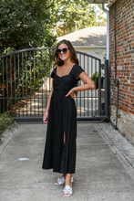 Load image into Gallery viewer, Ruched Dress with Front Slit in Black
