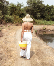 Load image into Gallery viewer, Sayan Raffia Tote Bag, in Yellow &amp; Beige
