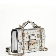 Load image into Gallery viewer, Small Leather Crossbody Bag Studded Silver Purse
