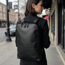 Load image into Gallery viewer, Skald Black Pebbled Leather Backpack | Slim Black Leather Backpack
