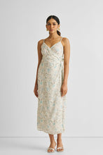 Load image into Gallery viewer, Strappy Wrap Dress in Blue Florals
