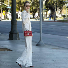 Load image into Gallery viewer, Studded Small Leather Crossbody Bag Red Purse
