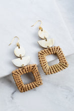 Load image into Gallery viewer, Tu 16K Gold-Plated Brass Buffalo Horn &amp; Rattan/Wicker Square Geo Statement Earrings
