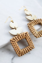 Load image into Gallery viewer, Tu 16K Gold-Plated Brass Buffalo Horn &amp; Rattan/Wicker Square Geo Statement Earrings
