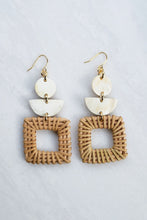 Load image into Gallery viewer, Tu 16K Gold-Plated Brass Buffalo Horn &amp; Rattan/Wicker Square Geo Statement Earrings
