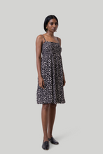 Load image into Gallery viewer, Ruched Strappy Mini Black Floral Dress
