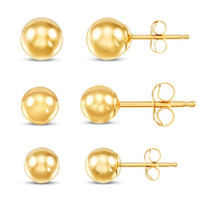 Load image into Gallery viewer, 14K Yellow Gold Ball Stud Earrings Set – 3 Sizes (4mm, 5mm, 6mm) with Friction Backs
