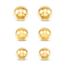Load image into Gallery viewer, 14K Yellow Gold Ball Stud Earrings Set – 3 Sizes (4mm, 5mm, 6mm) with Friction Backs
