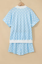 Load image into Gallery viewer, Pink Polka Dot Print Color Block Trim Mock Neck Short Set

