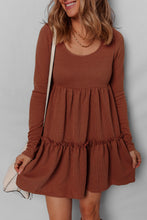 Load image into Gallery viewer, Straw Yellow Ribbed Frilled Trim High Waist Long Sleeve Mini Dress
