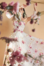 Load image into Gallery viewer, Strapless Organza Peony Print Ball Gown
