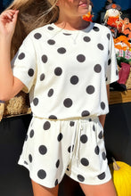 Load image into Gallery viewer, Black Polka Dot Print Loose Tee Drawstring Elastic Waist Short Set
