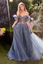 Load image into Gallery viewer, Strapless Beaded Gown With Bow Sleeve Accessories

