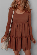 Load image into Gallery viewer, Straw Yellow Ribbed Frilled Trim High Waist Long Sleeve Mini Dress
