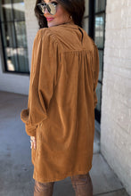 Load image into Gallery viewer, Desert Gold Corduroy Pleated Puff Sleeve Shift Short Dress
