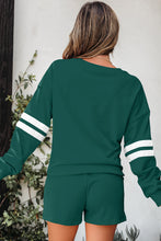 Load image into Gallery viewer, Orange Varsity Striped Sleeve Drop Shoulder Sweatshirt and Short Set
