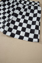 Load image into Gallery viewer, Black Checkered Print Color Block Trim Mock Neck Short Set
