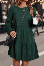 Load image into Gallery viewer, Dark Brown Lantern Sleeve Tiered Mini Dress
