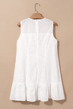 Load image into Gallery viewer, White Floral Eyelet Embroidered Sleeveless Shift Dress
