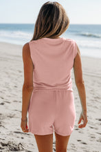 Load image into Gallery viewer, Mint Green Ribbed Button V Neck Tank Top and Shorts Set
