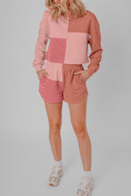 Load image into Gallery viewer, Peach Blossom Colorblock Patchwork Long Sleeve Shorts Outfit
