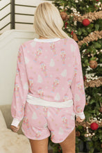Load image into Gallery viewer, Pink Christmas Tree Nutcracker Doll Print Contrast Trim Long Sleeve Top Matching Shorts Set
