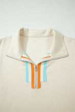 Load image into Gallery viewer, Apricot Colorful Striped Detail Half Zip Polo Tee Loose Shorts Set
