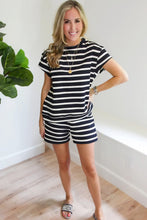 Load image into Gallery viewer, Black White Striped Short Sleeve Top and Shorts Set
