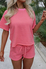 Load image into Gallery viewer, Rose Stripe Side Split Knit Tee Drawstring Shorts Set
