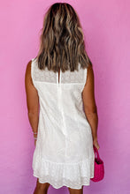 Load image into Gallery viewer, White Floral Eyelet Embroidered Sleeveless Shift Dress
